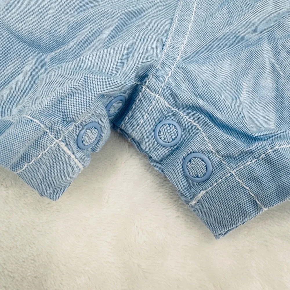 Carter's Baby Shortalls Size 9 Months Blue Chambray Frog Retro Romper Overalls